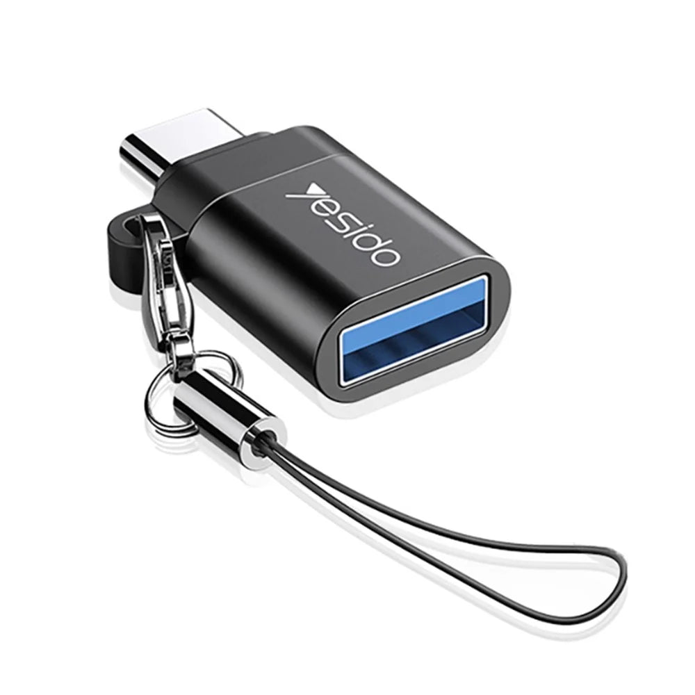 YESIDO GS06 Portable Type-C to USB OTG Connector Adapter with Keychain - Black - 1