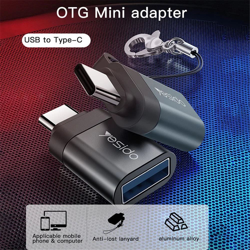 YESIDO GS06 Portable Type-C to USB OTG Connector Adapter with Keychain - Black - 2