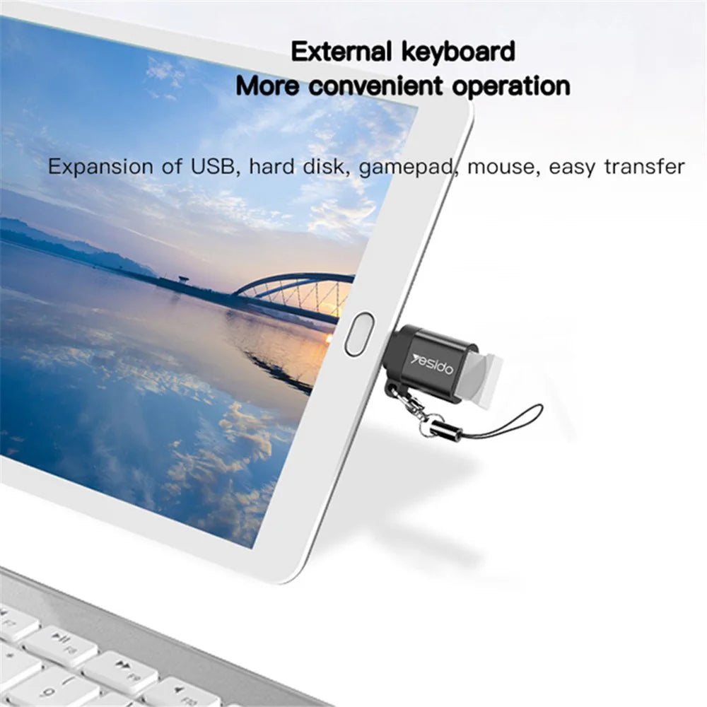 YESIDO GS06 Portable Type-C to USB OTG Connector Adapter with Keychain - Black - 4