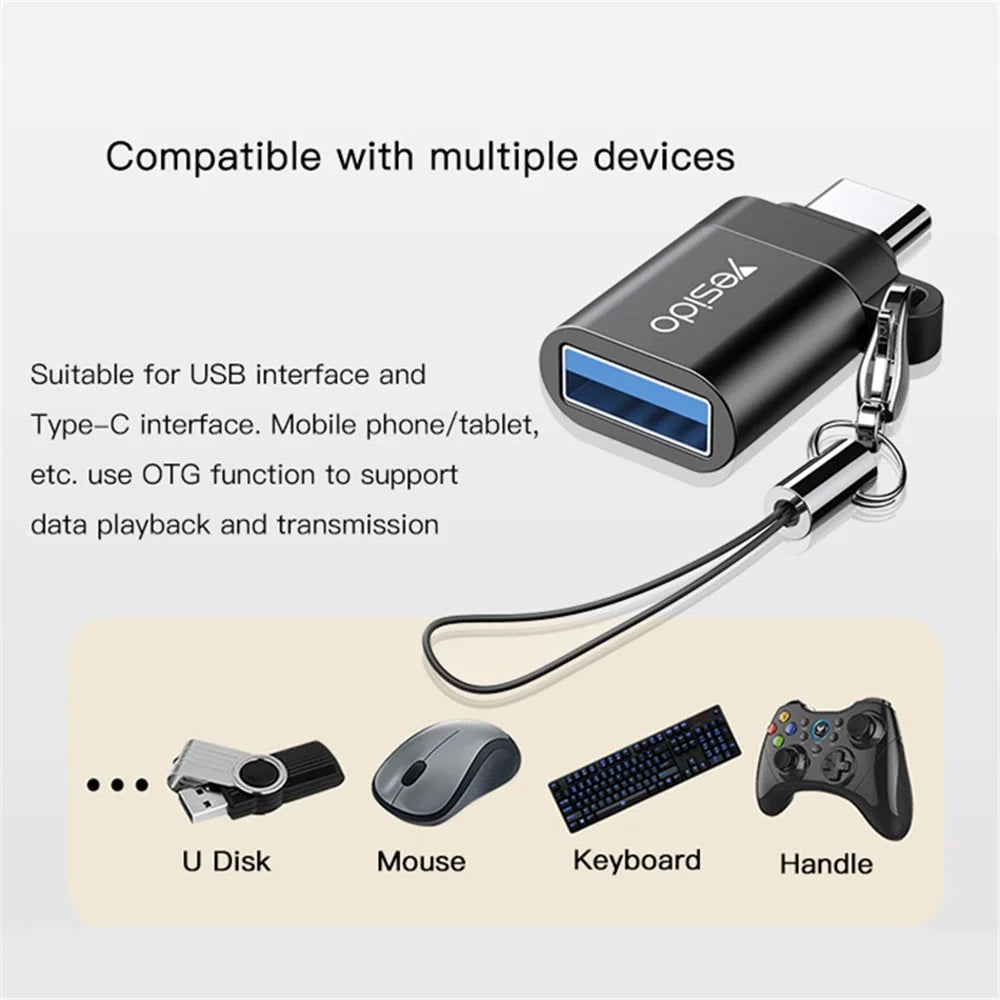 YESIDO GS06 Portable Type-C to USB OTG Connector Adapter with Keychain - Black - 7