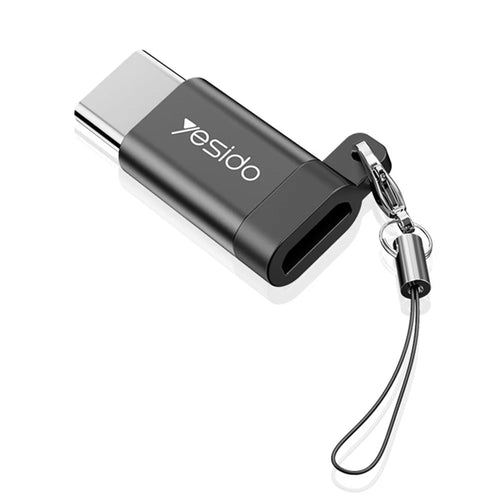 YESIDO GS04 Type-C Male to Micro USB Female OTG Connector Adapter with Keychain - Black - 1
