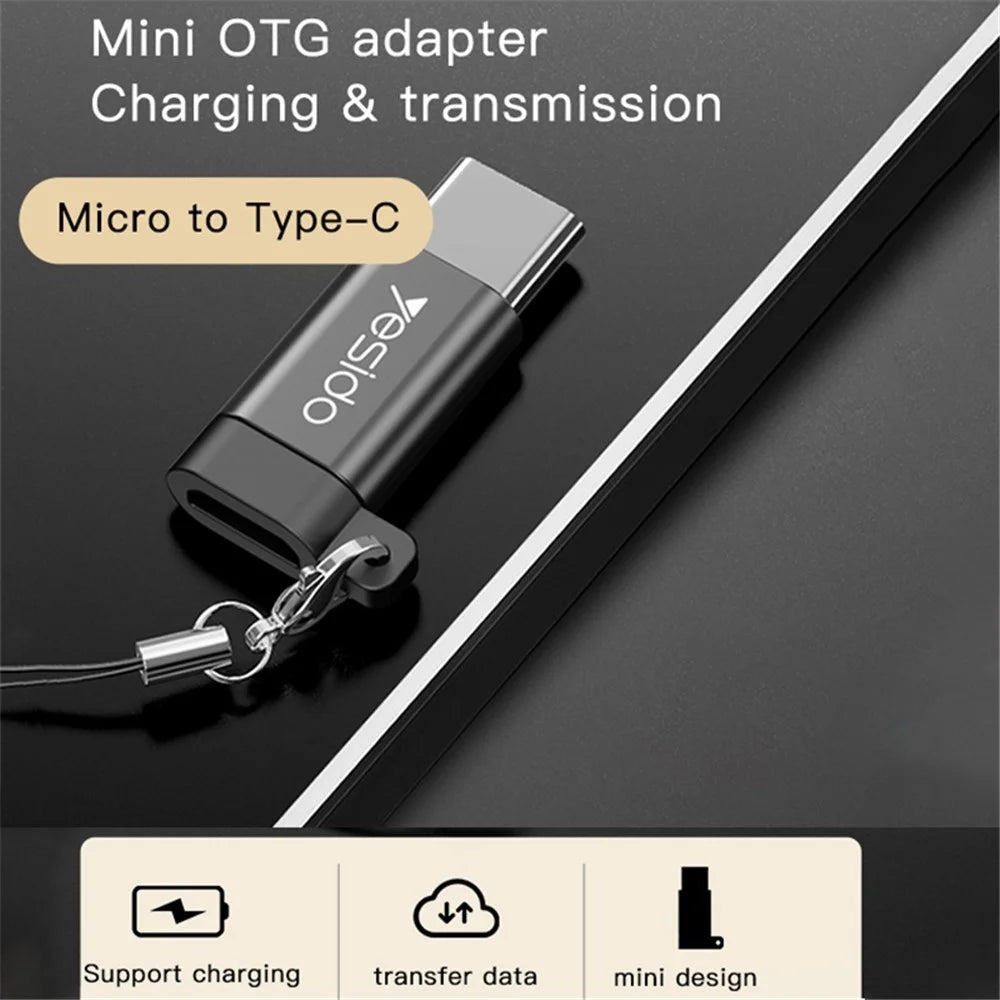 YESIDO GS04 Type-C Male to Micro USB Female OTG Connector Adapter with Keychain - Black - 2