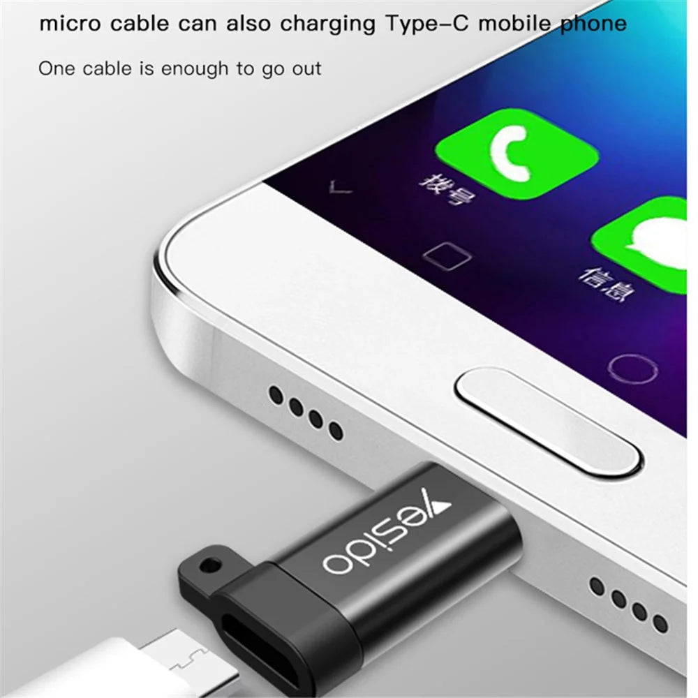 YESIDO GS04 Type-C Male to Micro USB Female OTG Connector Adapter with Keychain - Black - 3