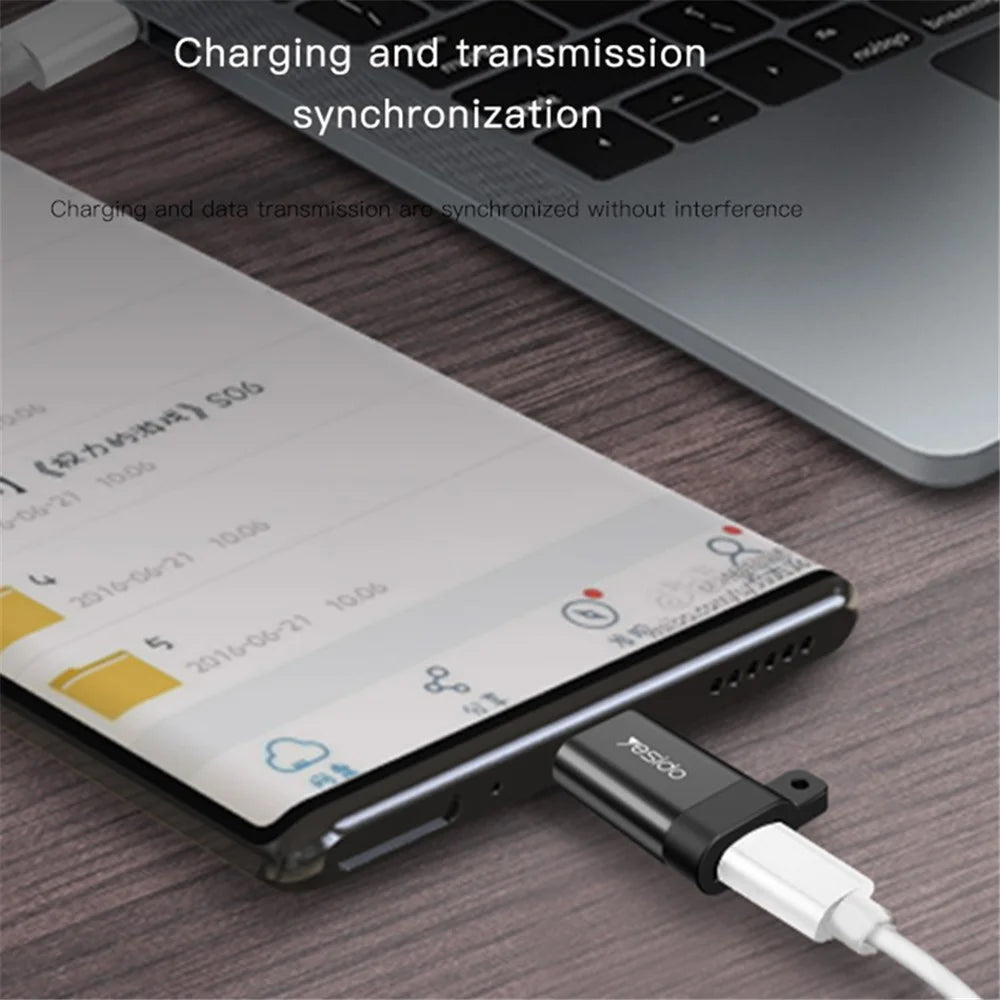 YESIDO GS04 Type-C Male to Micro USB Female OTG Connector Adapter with Keychain - Black - 4