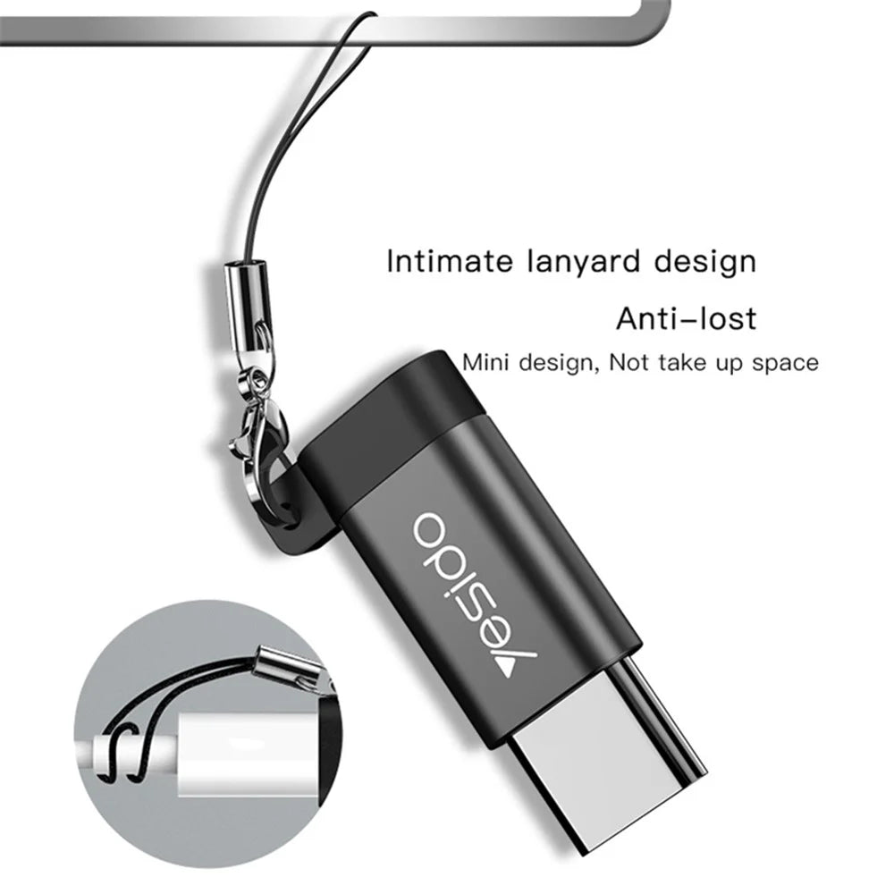 YESIDO GS04 Type-C Male to Micro USB Female OTG Connector Adapter with Keychain - Black - 5