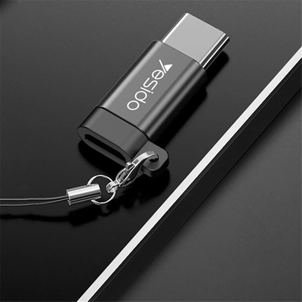 YESIDO GS04 Type-C Male to Micro USB Female OTG Connector Adapter with Keychain - Black - 6
