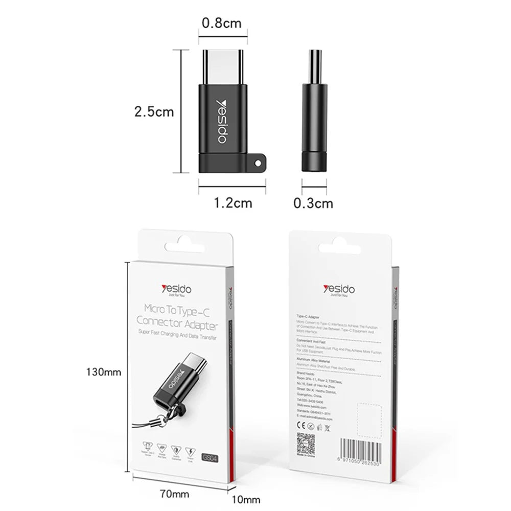 YESIDO GS04 Type-C Male to Micro USB Female OTG Connector Adapter with Keychain - Black - 7
