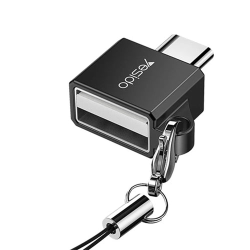 YESIDO GS08 Zinc Alloy Mini Type-C to USB OTG Connector Adapter with Keychain - 1
