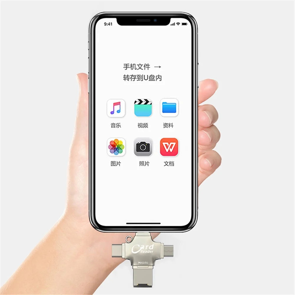 YESIDO GS13 USB+Type-C+Micro+iP (5-14) Multifunction Card Reader OTG Adapter for iPhone / Android / TF Card - 2