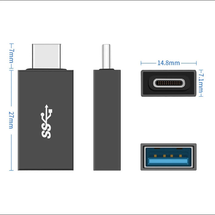 Portable USB-C Male to USB-A Female OTG Connector Adapter - Grey - 5
