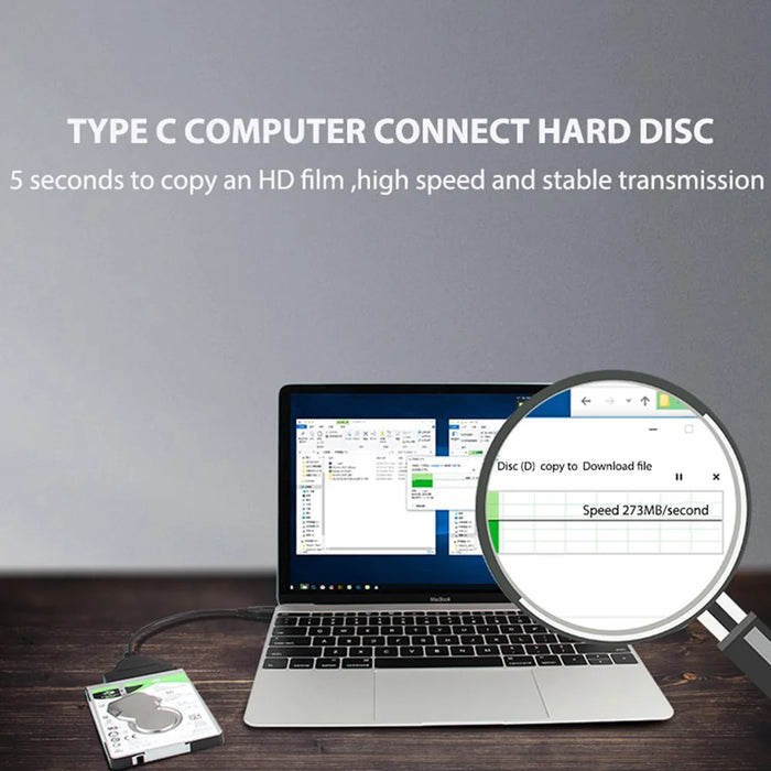 USB-C to 22-pin SATA Adapter Converter High-Speed Data Transfer Cable for 2.5 inch HDD SSD - Black - 4