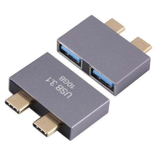 Portable Dual USB Female to 2x Type-C Male Aluminum Alloy Converter USB 3.1 10GB Adapter - 1