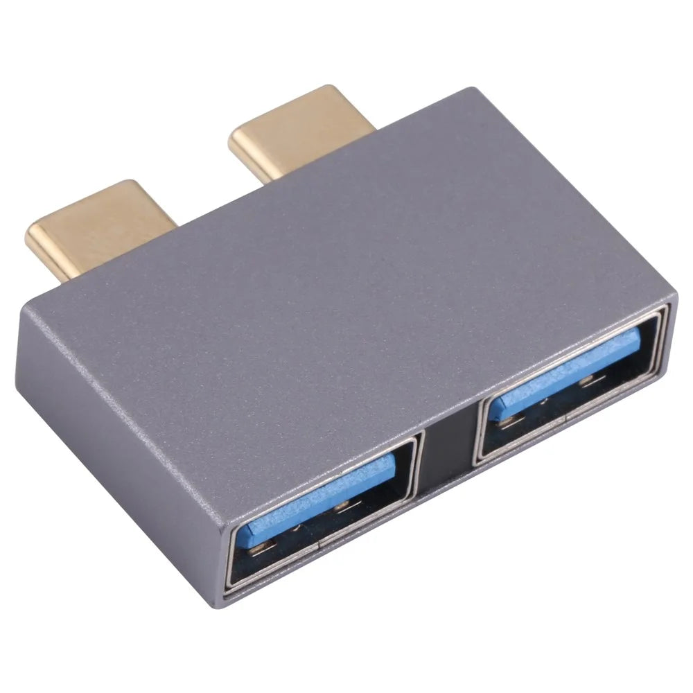 Portable Dual USB Female to 2x Type-C Male Aluminum Alloy Converter USB 3.1 10GB Adapter - 3