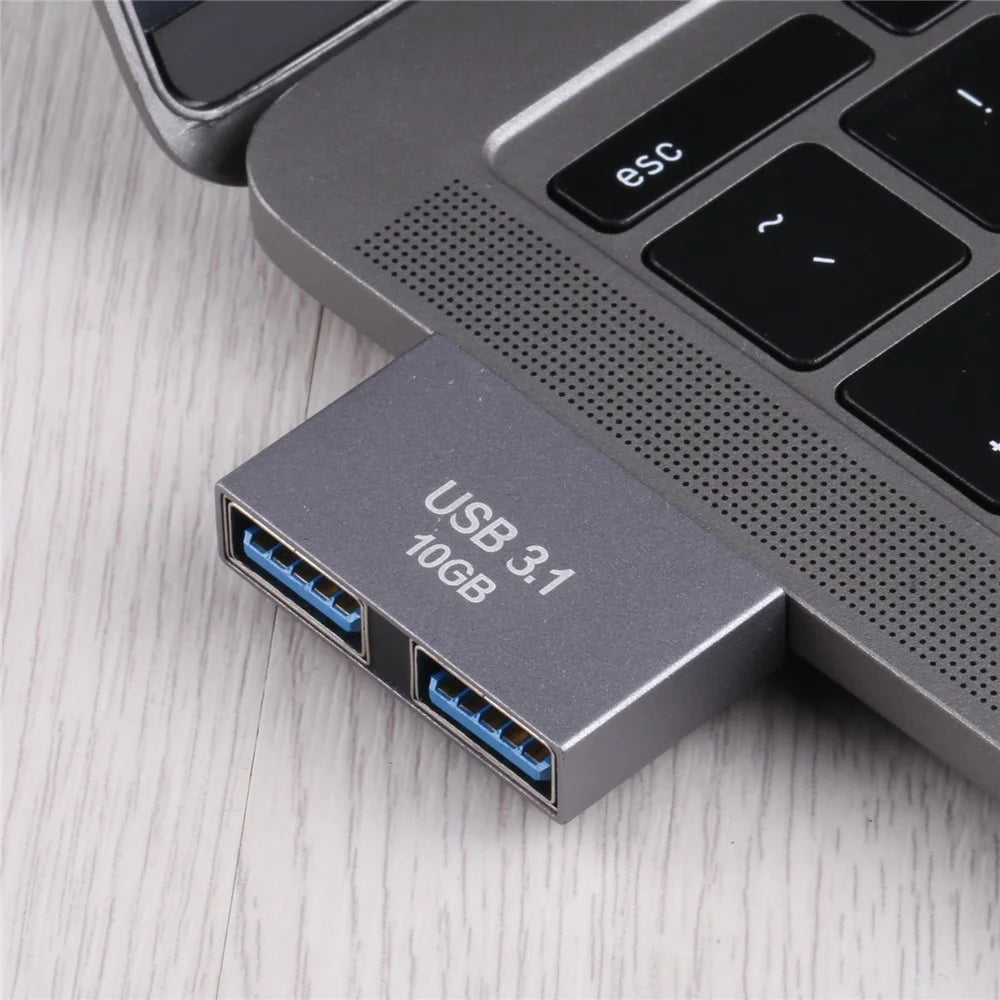Portable Dual USB Female to 2x Type-C Male Aluminum Alloy Converter USB 3.1 10GB Adapter - 6