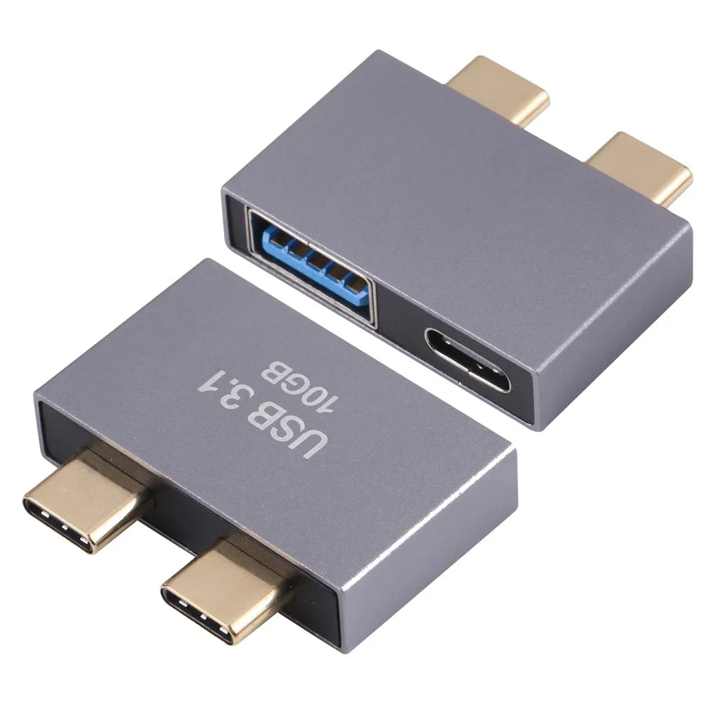 USB + Type-C Female to 2x Type-C Male Converter USB 3.1 10GB Aluminum Alloy Adapter - 1