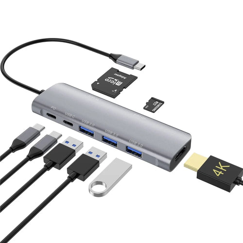 YSTC9038S 8 in 1 Portable USB C Hub Multi-function High-speed Data Sync Converter USB C to HD USB3.0 TF Card Adapter - 1