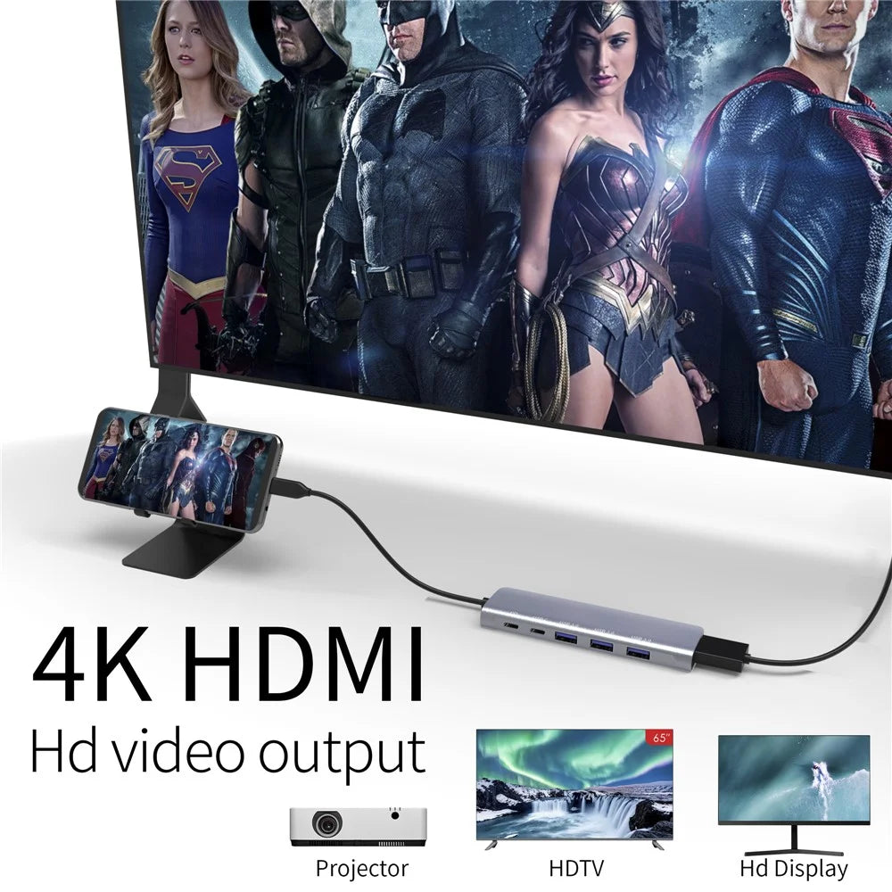 YSTC9038S 8 in 1 Portable USB C Hub Multi-function High-speed Data Sync Converter USB C to HD USB3.0 TF Card Adapter - 4