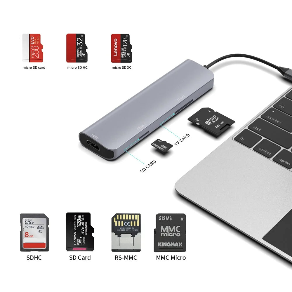 YSTC9038S 8 in 1 Portable USB C Hub Multi-function High-speed Data Sync Converter USB C to HD USB3.0 TF Card Adapter - 5