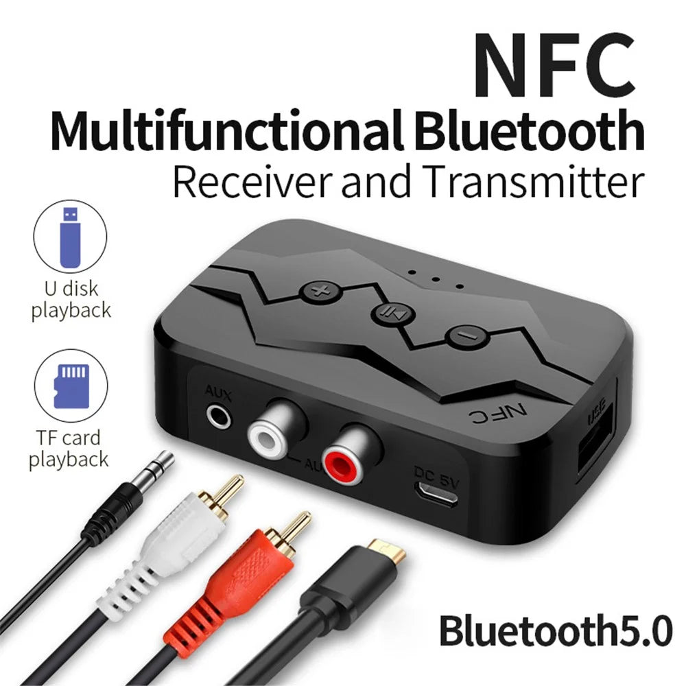 M23 NFC 2-in-1 Bluetooth-compatible 5.0 Receiver Transmitter RCA AUX Audio Adapter Support U-disk TF Card - 2