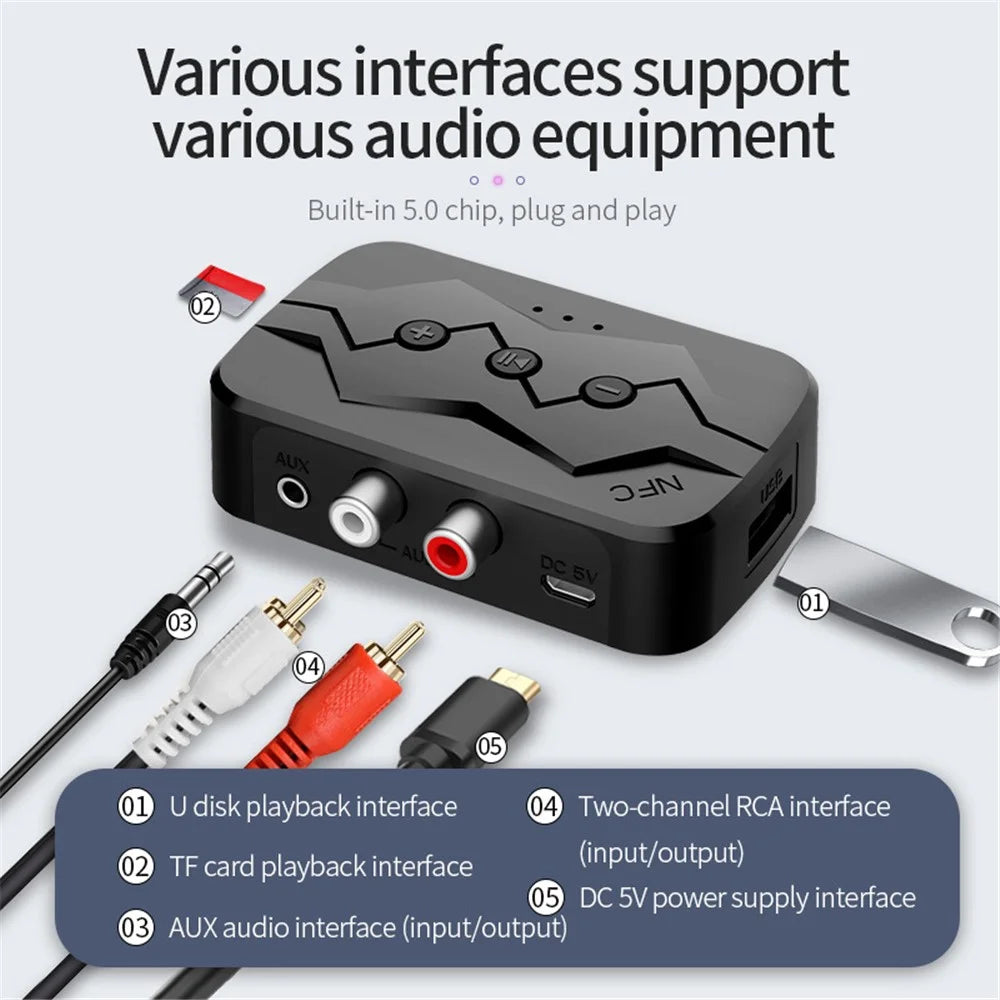 M23 NFC 2-in-1 Bluetooth-compatible 5.0 Receiver Transmitter RCA AUX Audio Adapter Support U-disk TF Card - 3