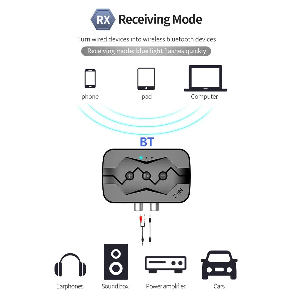 M23 NFC 2-in-1 Bluetooth-compatible 5.0 Receiver Transmitter RCA AUX Audio Adapter Support U-disk TF Card - 5