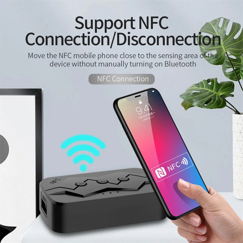 M23 NFC 2-in-1 Bluetooth-compatible 5.0 Receiver Transmitter RCA AUX Audio Adapter Support U-disk TF Card - 6