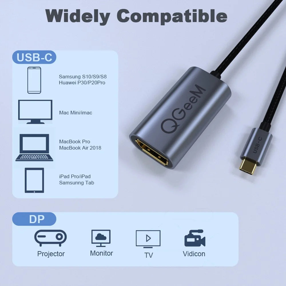 QGEEM QG-UA06 USB C to DP Female 4K/60Hz Thunderbolt3 to Displayport Cable Adapter - 5