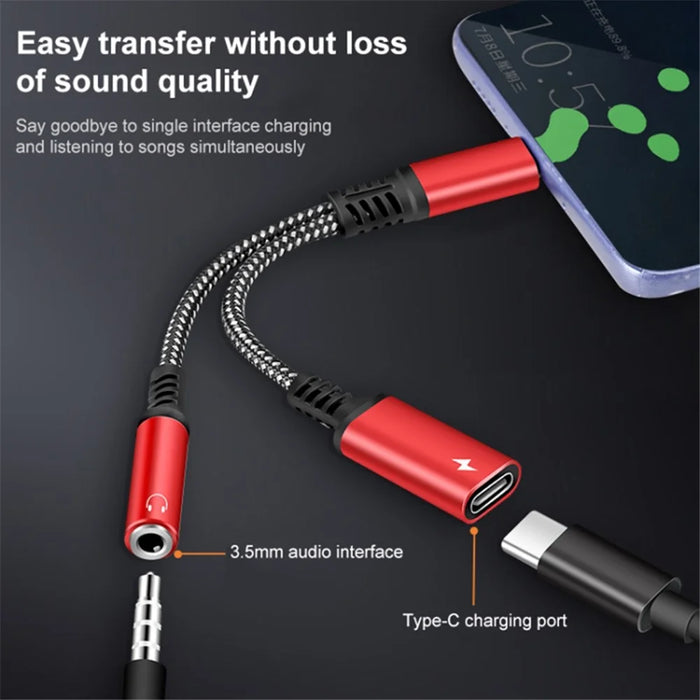 2-in-1 Type-C Male to PD 60W Type-C Charging + 3.5mm Audio Female Headphone Adapter Splitter - Black - 2