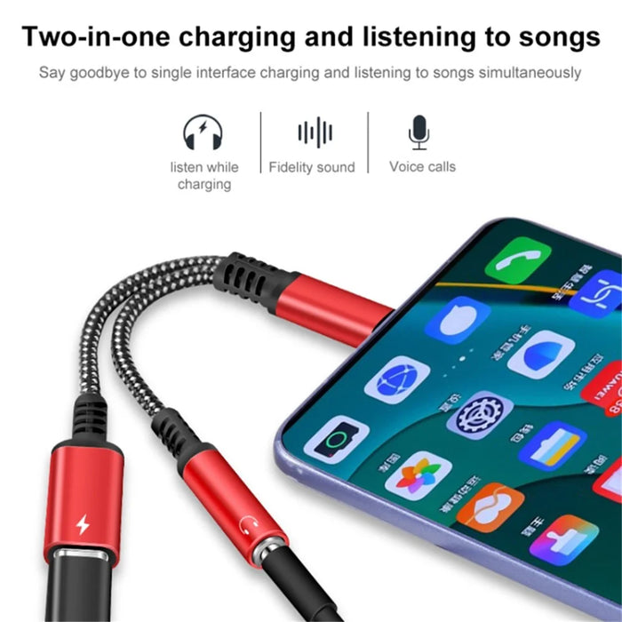 2-in-1 Type-C Male to PD 60W Type-C Charging + 3.5mm Audio Female Headphone Adapter Splitter - Black - 6