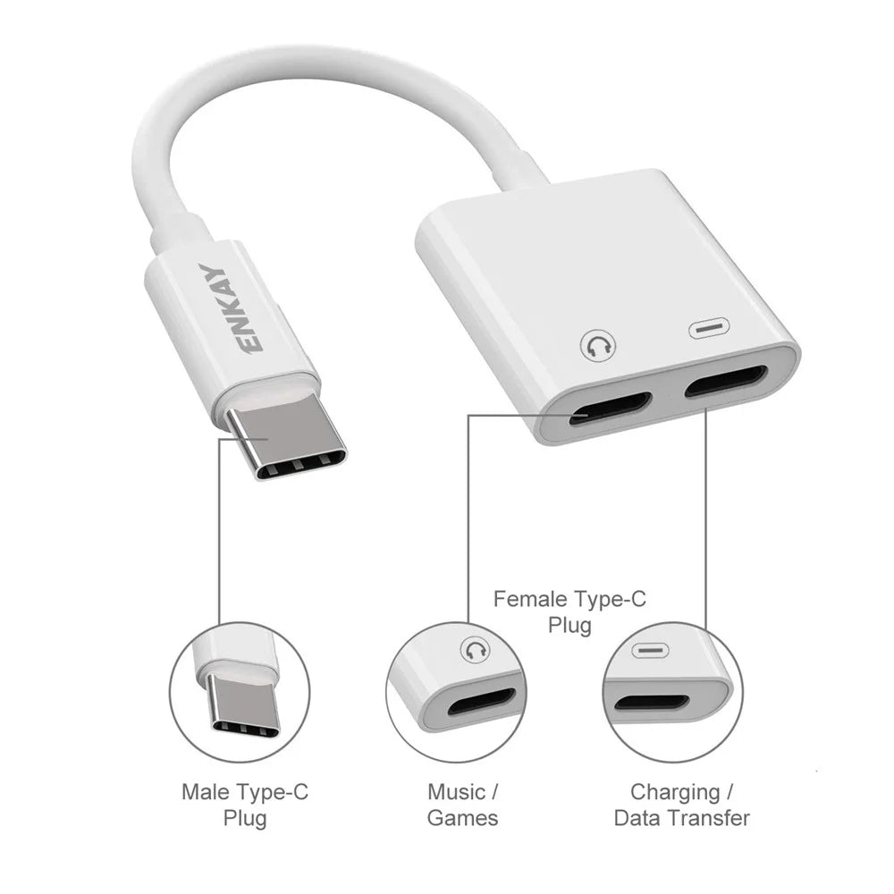 ENKAY HAT PRINCE ENK-AT105 Dual USB Type C Splitter 2 in 1 Audio Converter Type C to Type C Male to Female Adapter - 2