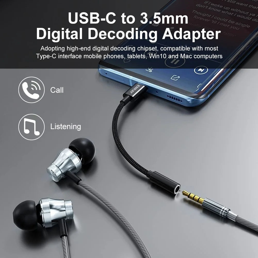 ENKAY HAT PRINCE ENK-AT111 USB Type C to 3.5mm Aux Headphones Jack Male to Female Adapter Headphones Audio Converter - 2