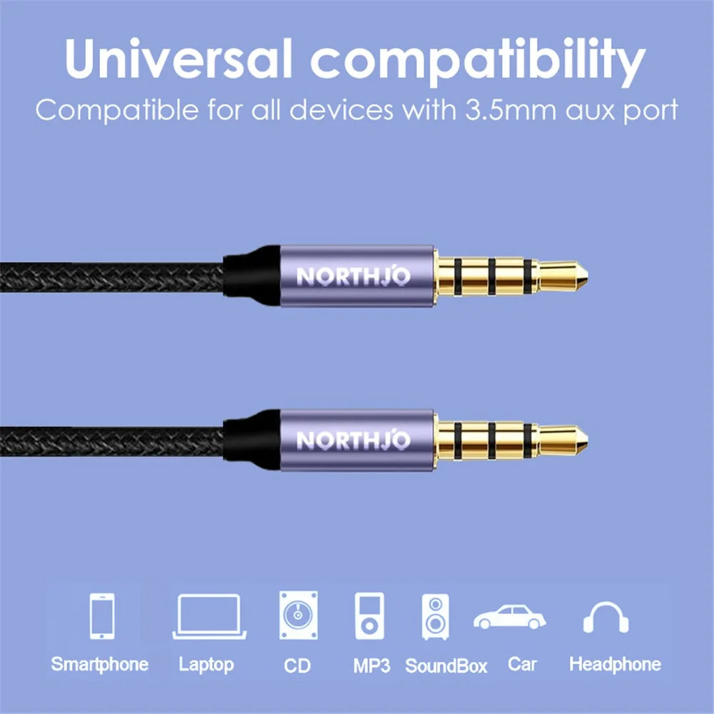 NORTHJO 1m Audio Cable 4 Pole 3.5mm Male to Male Stereo Aux Cord - 2