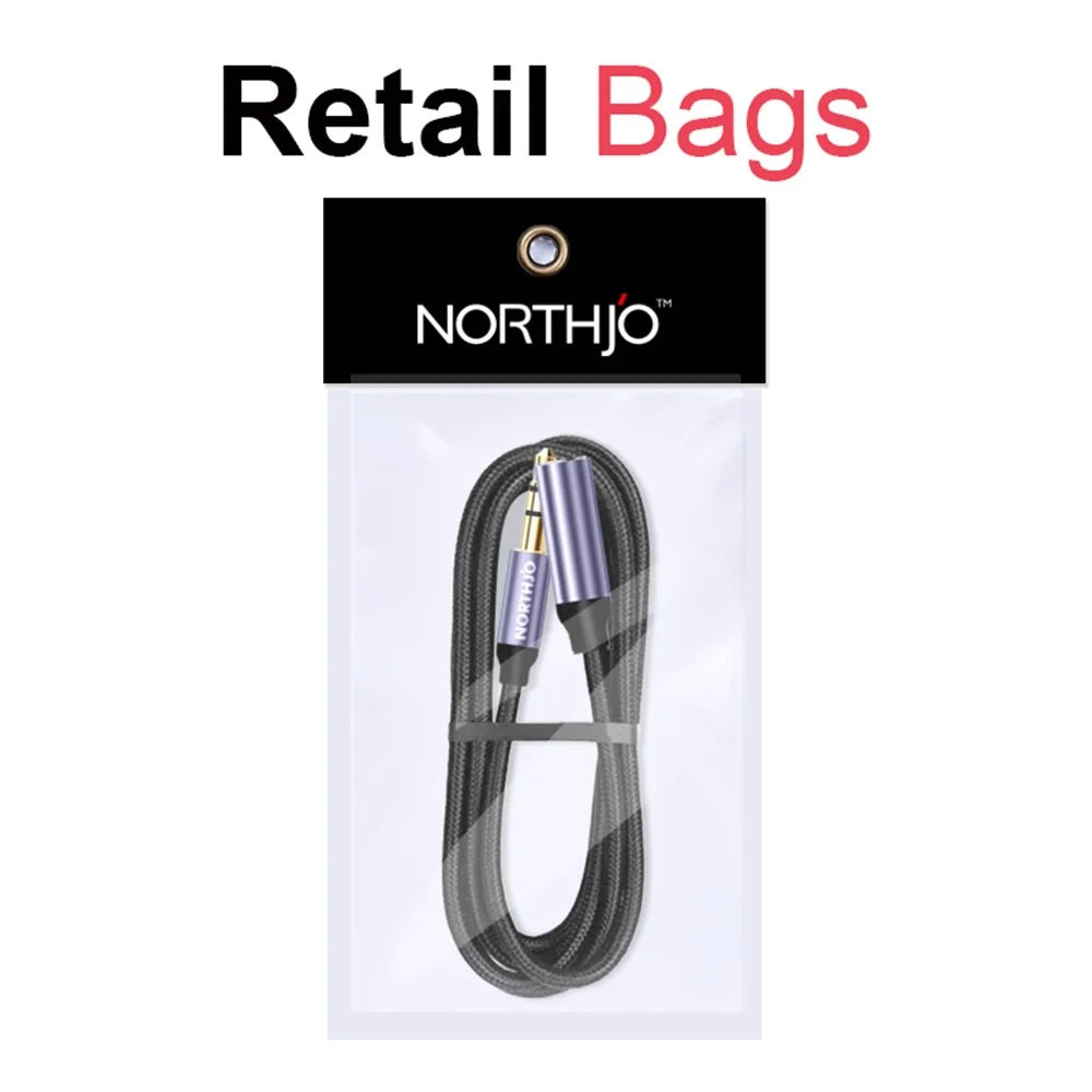 NORTHJO 1m Audio Cable 3 Pole 3.5mm Male to Female Stereo Aux Cord - 6
