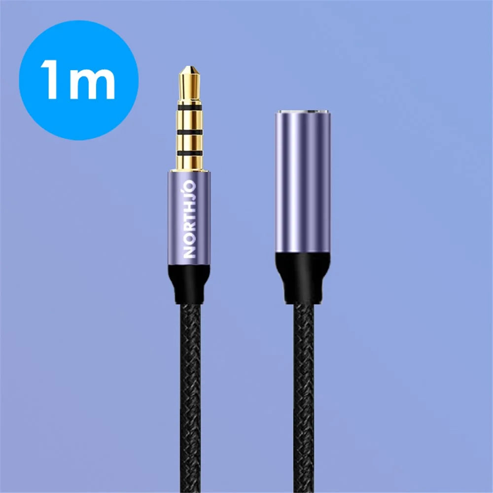 NORTHJO 1m AUX Extension Cable 4 Pole 3.5mm Male to Female Stereo Audio Cord - 5