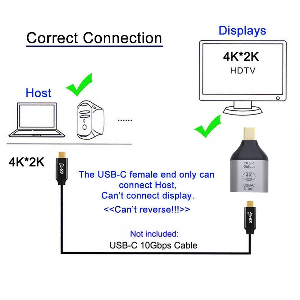 UC-012-MDP USB-C Female to Mini DisplayPort Male HDTV 4K/60Hz 1080P Adapter for Tablet/Phone/Laptop - 4