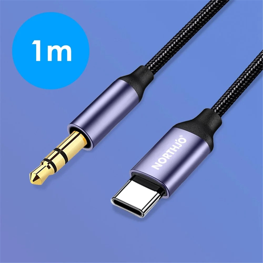 NORTHJO 1m USB C to Aux Cord 3.5mm Audio Male Headphone Car Stereo Headphone Converter Audio Jack Wire - 5