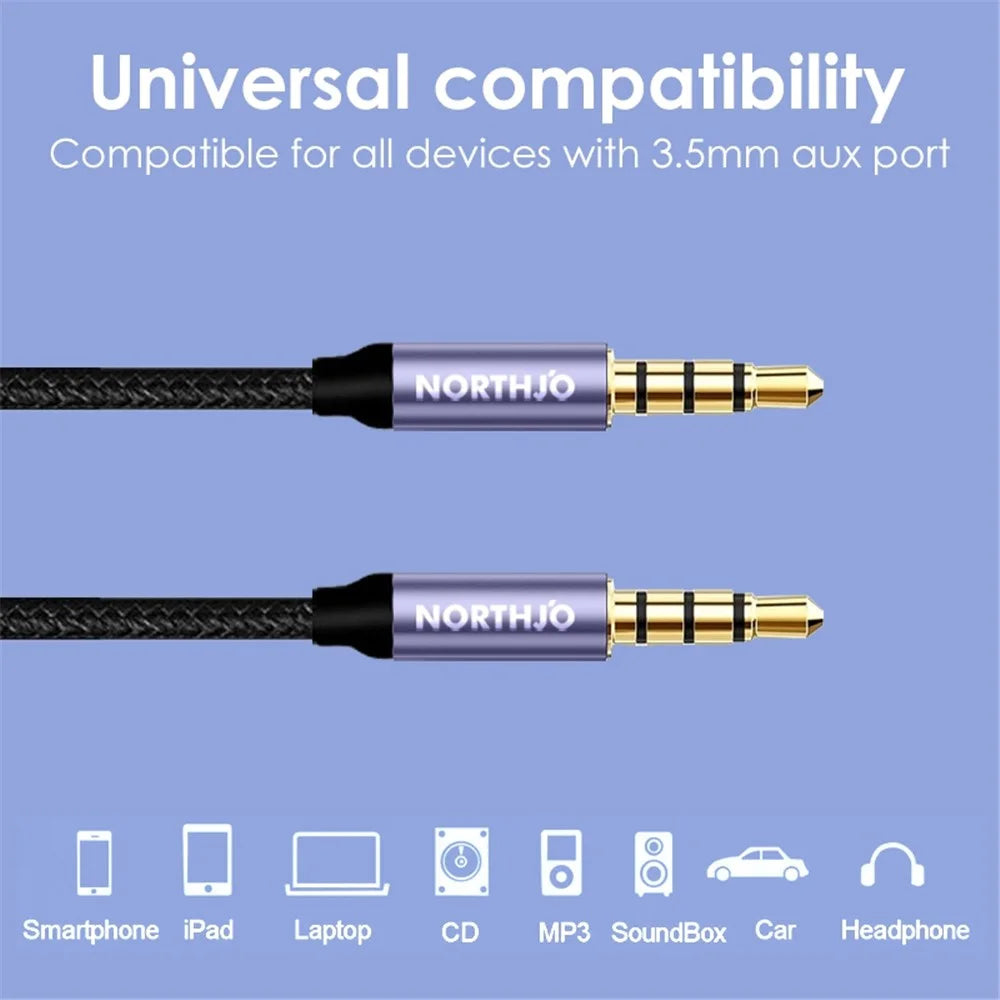 NORTHJO NOMTM0402 4-Pole 3.5mm AUX Adapter Audio Cable Male to Male Stereo Audio Wire 2m - 2