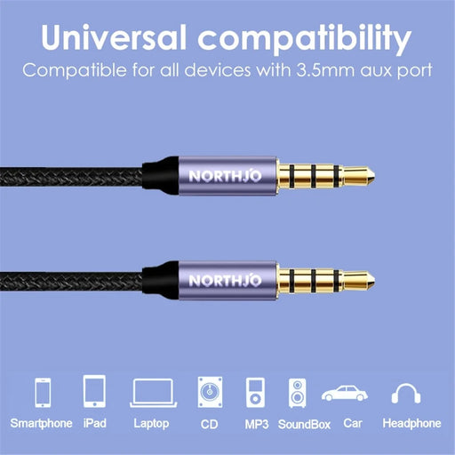 NORTHJO NOMTM0402 4-Pole 3.5mm AUX Adapter Audio Cable Male to Male Stereo Audio Wire 2m - 2