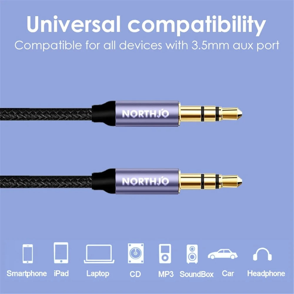 NORTHJO NOMTM0302 3-Pole 3.5mm AUX Adapter Cable Audio Male to Male Stereo Audio Line 2m - 2