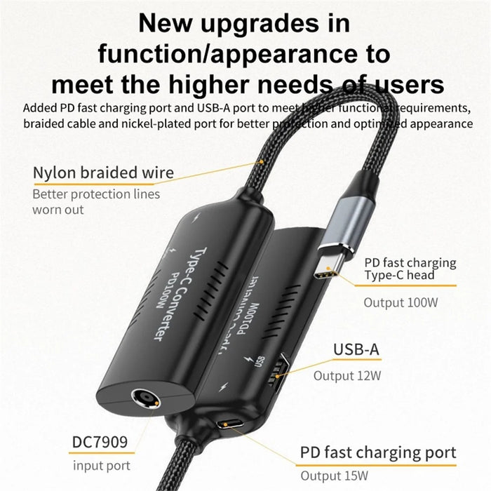 DC7909 + Type-C + USB to Type-C Multi-function Adapter Laptop Power Adapter Converter - 3
