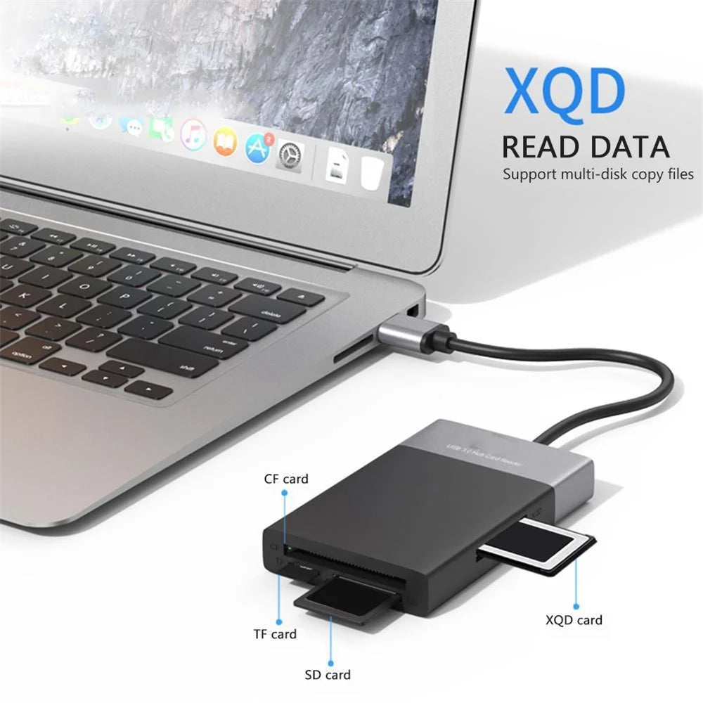 USB Hub Fast Speed USB 3.0 Splitter Adapter Cable Multifunction 6-in-1 Card Reader USB Converter Support XQD / SD / TF / CF Card - 4