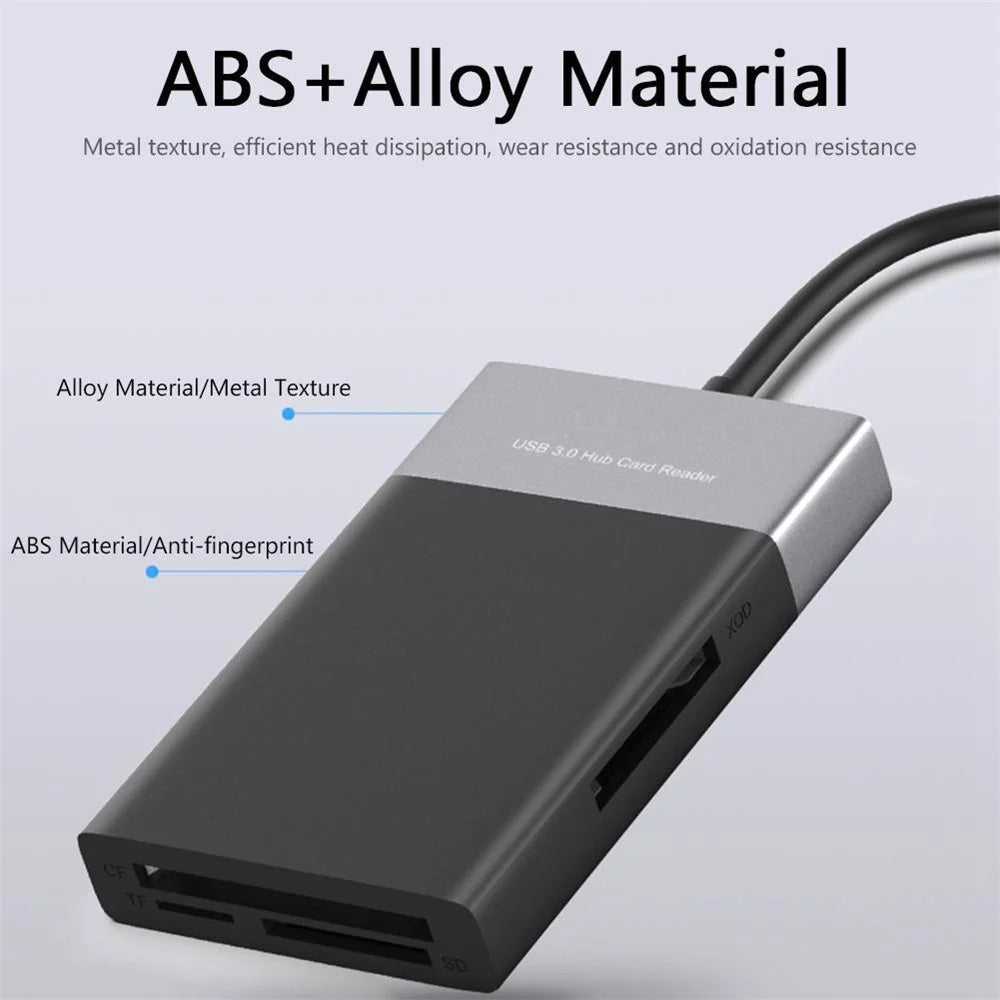 USB Hub Fast Speed USB 3.0 Splitter Adapter Cable Multifunction 6-in-1 Card Reader USB Converter Support XQD / SD / TF / CF Card - 6