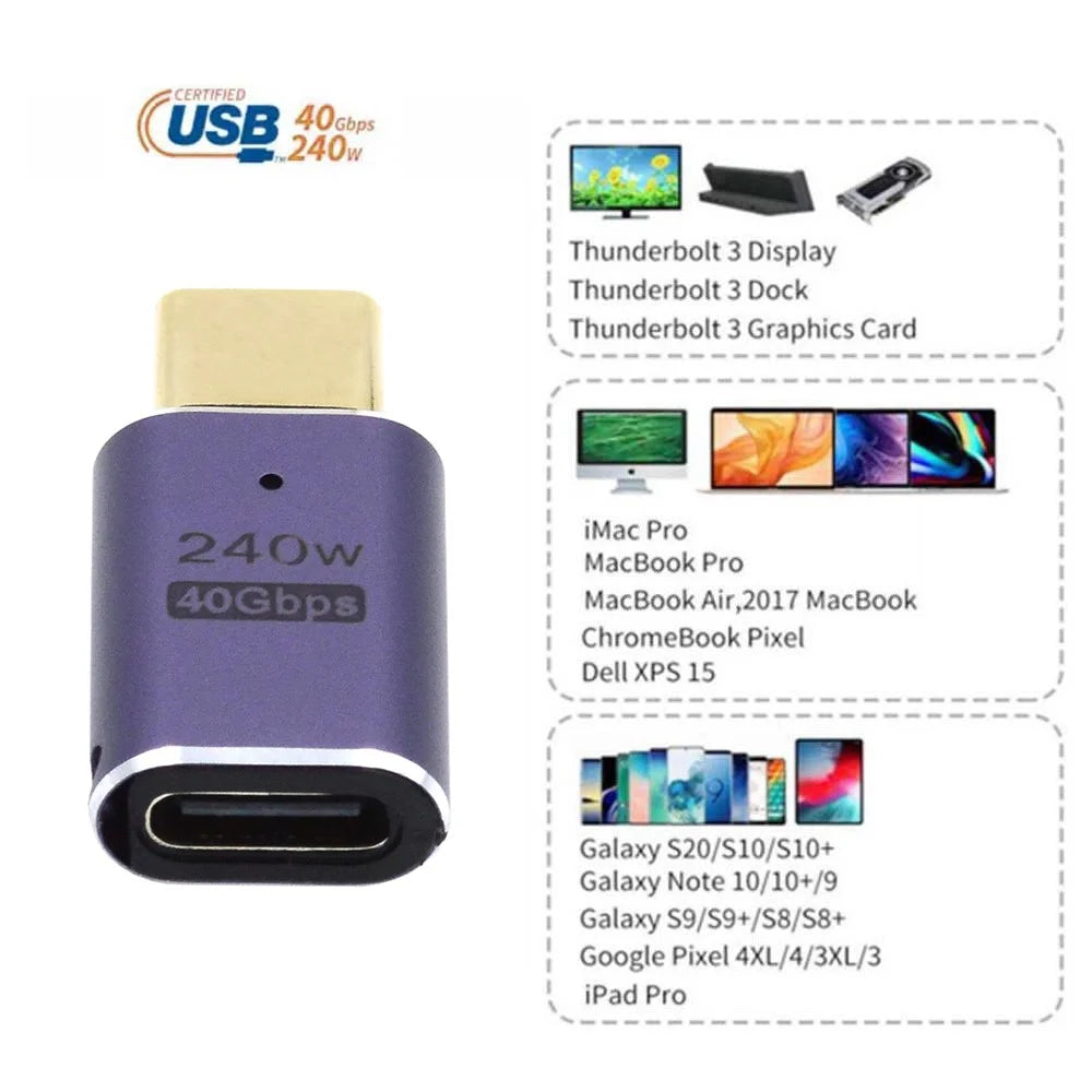 240W Type-C Female to Male Mini Adapter 40Gbps Transmission Straight Converter with Indicator - 3