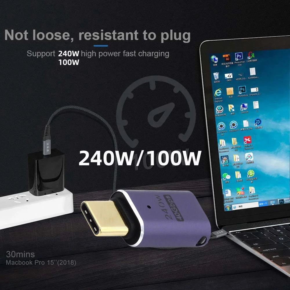 240W Type-C Female to Male Mini Adapter 40Gbps Transmission Straight Converter with Indicator - 4