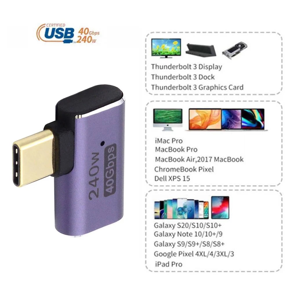 40Gbps Transmission 240W Type-C Female to Male Mini Adapter Elbow Converter with Indicator - 5