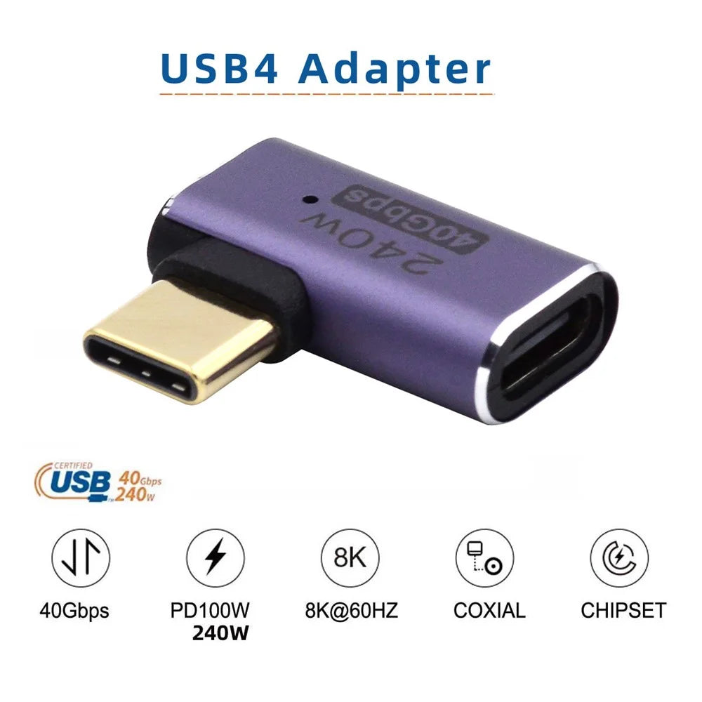 40Gbps Transmission 240W Type-C Female to Male Mini Adapter Elbow Converter with Indicator - 6