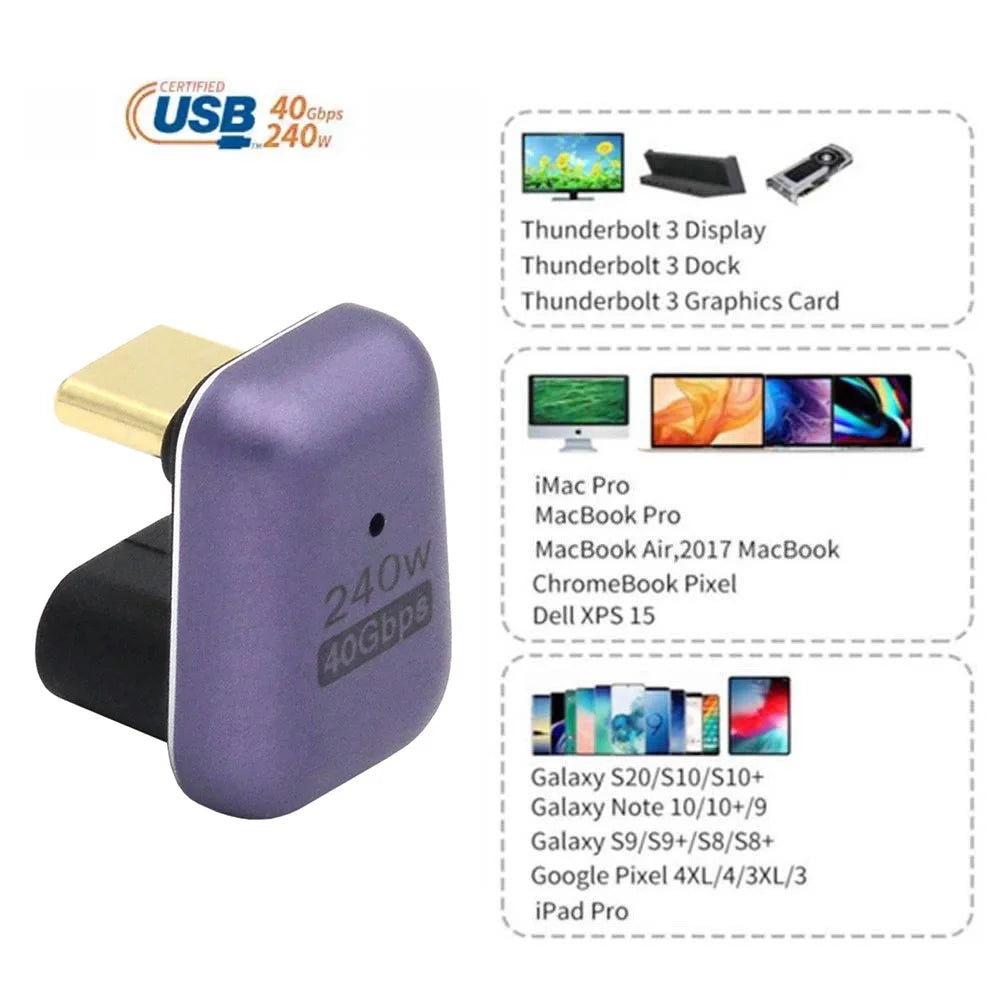Type-C Female to Male U-shaped Adapter 240W 40Gbps Transmission Mini Converter with Indicator - 5