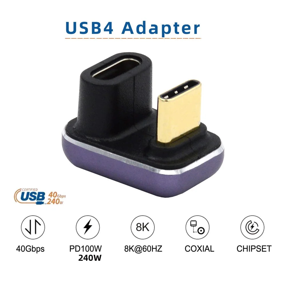 Type-C Female to Male U-shaped Adapter 240W 40Gbps Transmission Mini Converter with Indicator - 6