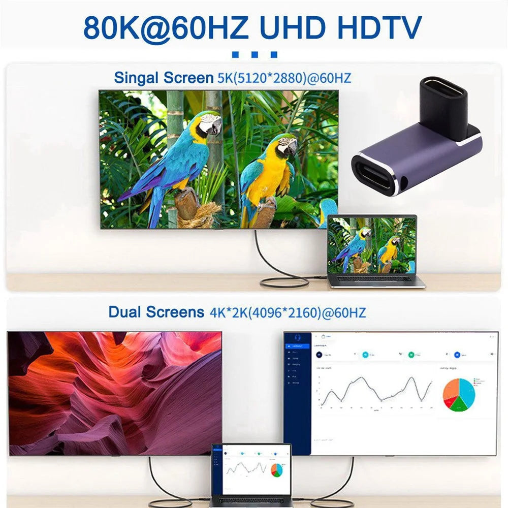 240W Type-C Female to Female Converter 40Gbps Angled Mini Adapter Support 8K Audio Transmission - 3