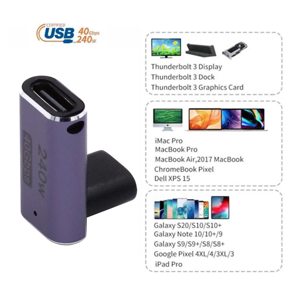 240W Type-C Female to Female Converter 40Gbps Angled Mini Adapter Support 8K Audio Transmission - 5